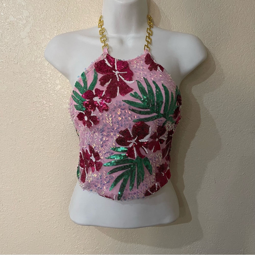Y2k Floral Sequin Halter Top